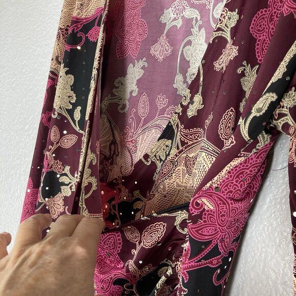 Y2K Top L Dark Paisley Floral Fairy Whimsigoth V-neck Faux Wrap Sparkle Dots - Picture 7 of 13